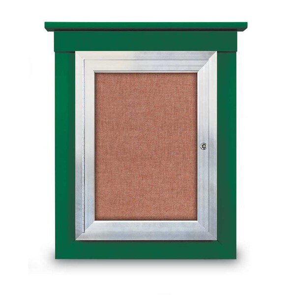60"x48" 2-Door Enclosed Letterboard, Header, Green Felt/Lt Oak